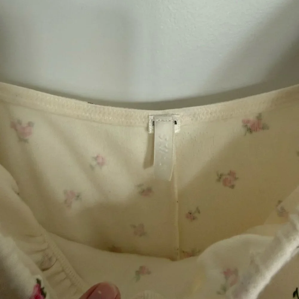 SKIMS NWOT Logo Pointelle Floral Cream Mini Dress - Picture 5 of 9